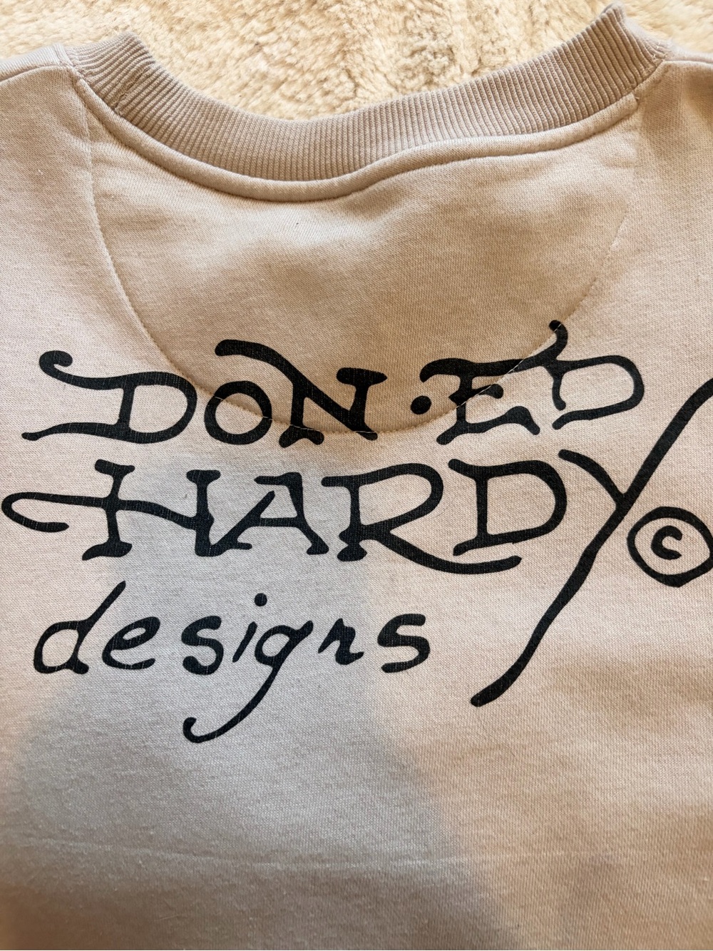 Ed Hardy Light Beige Graphic Crewneck with Multicolor Koi Print - Picture 7 of 7